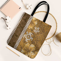 Gold Hibiscus Turle Tote Bag Hawaiian Style Tribal Tapa Pattern - Polynesian Pride