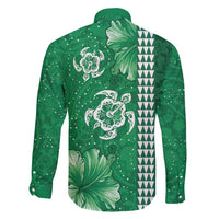 Green Hibiscus Turle Family Matching Mermaid Dress and Hawaiian Shirt Hawaiian Style Tribal Tapa Pattern LT9 - Polynesian Pride