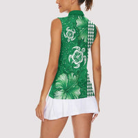 Green Hibiscus Turle Women Sleeveless Polo Shirt Hawaiian Style Tribal Tapa Pattern LT9 - Polynesian Pride