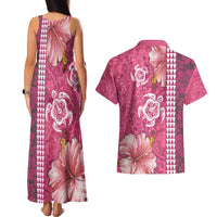 Pink Hibiscus Turle Couples Matching Tank Maxi Dress and Hawaiian Shirt Hawaiian Style Tribal Tapa Pattern LT9 - Polynesian Pride