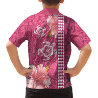 Pink Hibiscus Turle Family Matching Off Shoulder Maxi Dress and Hawaiian Shirt Hawaiian Style Tribal Tapa Pattern LT9 - Polynesian Pride