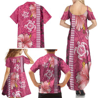 Pink Hibiscus Turle Family Matching Summer Maxi Dress and Hawaiian Shirt Hawaiian Style Tribal Tapa Pattern LT9 - Polynesian Pride