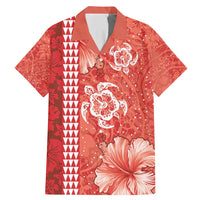 Red Hibiscus Turle Family Matching Mermaid Dress and Hawaiian Shirt Hawaiian Style Tribal Tapa Pattern LT9 Dad's Shirt - Short Sleeve Red - Polynesian Pride