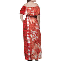 Red Hibiscus Turle Family Matching Off Shoulder Maxi Dress and Hawaiian Shirt Hawaiian Style Tribal Tapa Pattern LT9 - Polynesian Pride