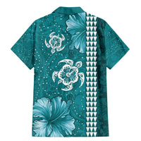 Teal Hibiscus Turle Family Matching Mermaid Dress and Hawaiian Shirt Hawaiian Style Tribal Tapa Pattern LT9 - Polynesian Pride