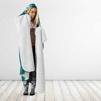 Teal Hibiscus Turle Hooded Blanket Hawaiian Style Tribal Tapa Pattern