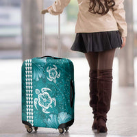 Teal Hibiscus Turle Luggage Cover Hawaiian Style Tribal Tapa Pattern