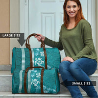Teal Hibiscus Turle Travel Bag Hawaiian Style Tribal Tapa Pattern - Polynesian Pride