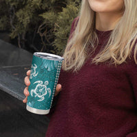 Teal Hibiscus Turle Tumbler Cup Hawaiian Style Tribal Tapa Pattern