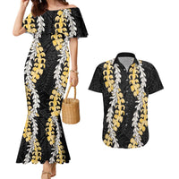 Puakenikeni and Maile Lei Couples Matching Mermaid Dress and Hawaiian Shirt Black Double Strand Lei LT9 Black - Polynesian Pride