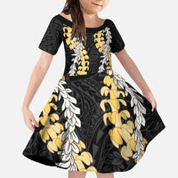 Puakenikeni and Maile Lei Family Matching Mermaid Dress and Hawaiian Shirt Black Double Strand Lei LT9 Daughter's Dress Black - Polynesian Pride