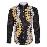 Puakenikeni and Maile Lei Family Matching Puletasi and Hawaiian Shirt Black Double Strand Lei LT9 Dad's Shirt - Long Sleeve Black - Polynesian Pride