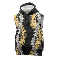 Puakenikeni and Maile Lei Sleeveless Zip Hoodie Black Double Strand Lei - Polynesian Pride