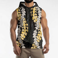 Puakenikeni and Maile Lei Sleeveless Zip Hoodie Black Double Strand Lei - Polynesian Pride