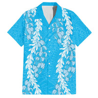 Puakenikeni and Maile Lei Family Matching Long Sleeve Bodycon Dress and Hawaiian Shirt Blue Double Strand Lei LT9 Dad's Shirt - Short Sleeve Blue - Polynesian Pride
