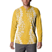 Puakenikeni and Maile Lei Button Sweatshirt Gold Double Strand Lei