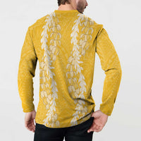 Puakenikeni and Maile Lei Button Sweatshirt Gold Double Strand Lei