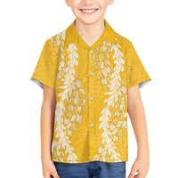 Puakenikeni and Maile Lei Family Matching Puletasi and Hawaiian Shirt Gold Double Strand Lei LT9 Son's Shirt Gold - Polynesian Pride