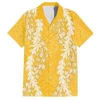 Puakenikeni and Maile Lei Family Matching Short Sleeve Bodycon Dress and Hawaiian Shirt Gold Double Strand Lei LT9 Dad's Shirt - Short Sleeve Gold - Polynesian Pride