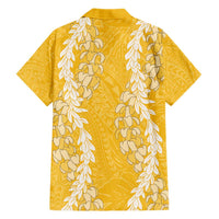 Puakenikeni and Maile Lei Family Matching Short Sleeve Bodycon Dress and Hawaiian Shirt Gold Double Strand Lei LT9 - Polynesian Pride