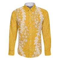 Puakenikeni and Maile Lei Family Matching Short Sleeve Bodycon Dress and Hawaiian Shirt Gold Double Strand Lei LT9 Dad's Shirt - Long Sleeve Gold - Polynesian Pride