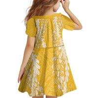 Puakenikeni and Maile Lei Kid Short Sleeve Dress Gold Double Strand Lei