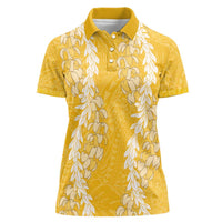 Puakenikeni and Maile Lei Women Polo Shirt Gold Double Strand Lei LT9 Female Gold - Polynesian Pride