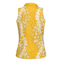 Puakenikeni and Maile Lei Women Sleeveless Polo Shirt Gold Double Strand Lei LT9 - Polynesian Pride
