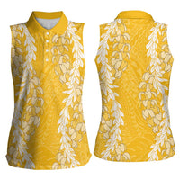 Puakenikeni and Maile Lei Women Sleeveless Polo Shirt Gold Double Strand Lei LT9 - Polynesian Pride