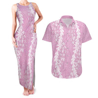 Puakenikeni and Maile Lei Couples Matching Tank Maxi Dress and Hawaiian Shirt Pink Double Strand Lei LT9 Pink - Polynesian Pride