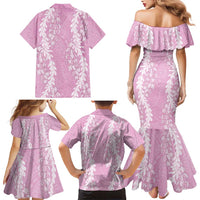 Puakenikeni and Maile Lei Family Matching Mermaid Dress and Hawaiian Shirt Pink Double Strand Lei LT9 - Polynesian Pride