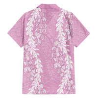 Puakenikeni and Maile Lei Family Matching Short Sleeve Bodycon Dress and Hawaiian Shirt Pink Double Strand Lei LT9 - Polynesian Pride