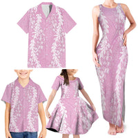 Puakenikeni and Maile Lei Family Matching Tank Maxi Dress and Hawaiian Shirt Pink Double Strand Lei LT9 - Polynesian Pride