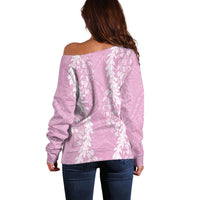 Puakenikeni and Maile Lei Off Shoulder Sweater Pink Double Strand Lei
