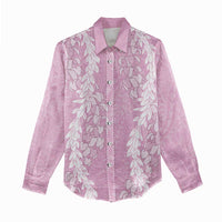Puakenikeni and Maile Lei Women Casual Shirt Pink Double Strand Lei