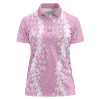 Puakenikeni and Maile Lei Women Polo Shirt Pink Double Strand Lei LT9 Female Pink - Polynesian Pride