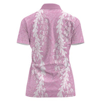 Puakenikeni and Maile Lei Women Polo Shirt Pink Double Strand Lei LT9 - Polynesian Pride