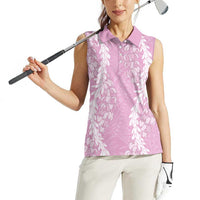 Puakenikeni and Maile Lei Women Sleeveless Polo Shirt Pink Double Strand Lei LT9 - Polynesian Pride