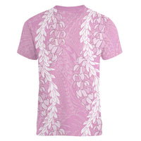 Puakenikeni and Maile Lei Women V-Neck T-Shirt Pink Double Strand Lei LT9 - Polynesian Pride