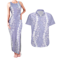Puakenikeni and Maile Lei Couples Matching Tank Maxi Dress and Hawaiian Shirt Purple Double Strand Lei LT9 Purple - Polynesian Pride