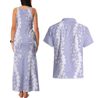 Puakenikeni and Maile Lei Couples Matching Tank Maxi Dress and Hawaiian Shirt Purple Double Strand Lei LT9 - Polynesian Pride