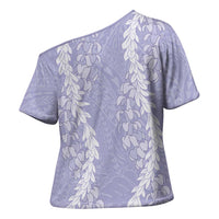 Puakenikeni and Maile Lei Cross Shoulder Shirt Purple Double Strand Lei - Polynesian Pride