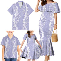 Puakenikeni and Maile Lei Family Matching Mermaid Dress and Hawaiian Shirt Purple Double Strand Lei LT9 - Polynesian Pride