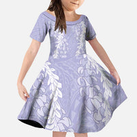Puakenikeni and Maile Lei Family Matching Off Shoulder Maxi Dress and Hawaiian Shirt Purple Double Strand Lei LT9 Daughter's Dress Purple - Polynesian Pride
