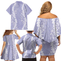 Hawaii Puakenikeni & Maile Lei – Family Matching Off-Shoulder Dress & Hawaiian Shirt – Purple Double Strand Lei LT9 - Polynesian Pride