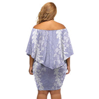 Hawaii Puakenikeni & Maile Lei – Family Matching Off-Shoulder Dress & Hawaiian Shirt – Purple Double Strand Lei LT9 - Polynesian Pride