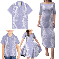 Puakenikeni and Maile Lei Family Matching Puletasi and Hawaiian Shirt Purple Double Strand Lei LT9 - Polynesian Pride