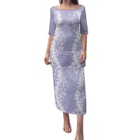 Puakenikeni and Maile Lei Family Matching Puletasi and Hawaiian Shirt Purple Double Strand Lei LT9 Mom's Dress Purple - Polynesian Pride