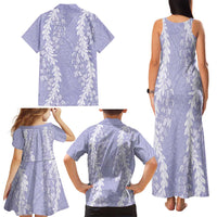 Puakenikeni and Maile Lei Family Matching Tank Maxi Dress and Hawaiian Shirt Purple Double Strand Lei LT9 - Polynesian Pride