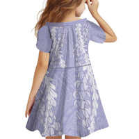 Puakenikeni and Maile Lei Kid Short Sleeve Dress Purple Double Strand Lei